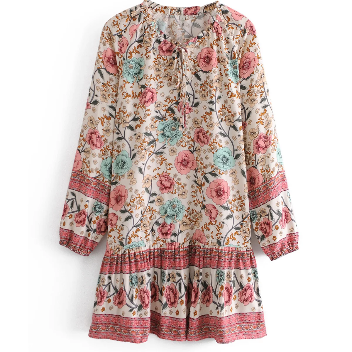 

Boho V Neck Long Sleeve Midi Floral Dresses SG0067