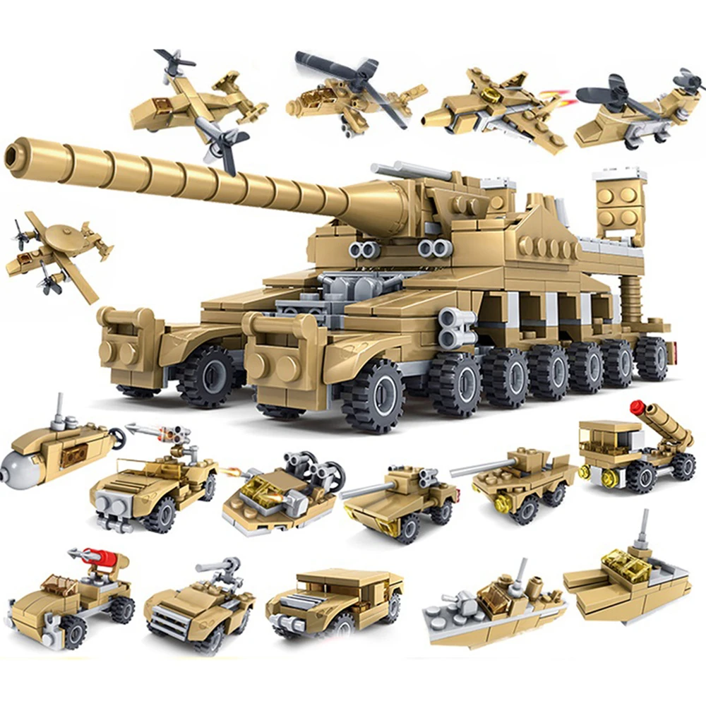 

16 in 1 Toys Building Blocks Military Vehicle Tank Aircraft Boy Toy Educational Truck Block Model Bricks Educational Toys