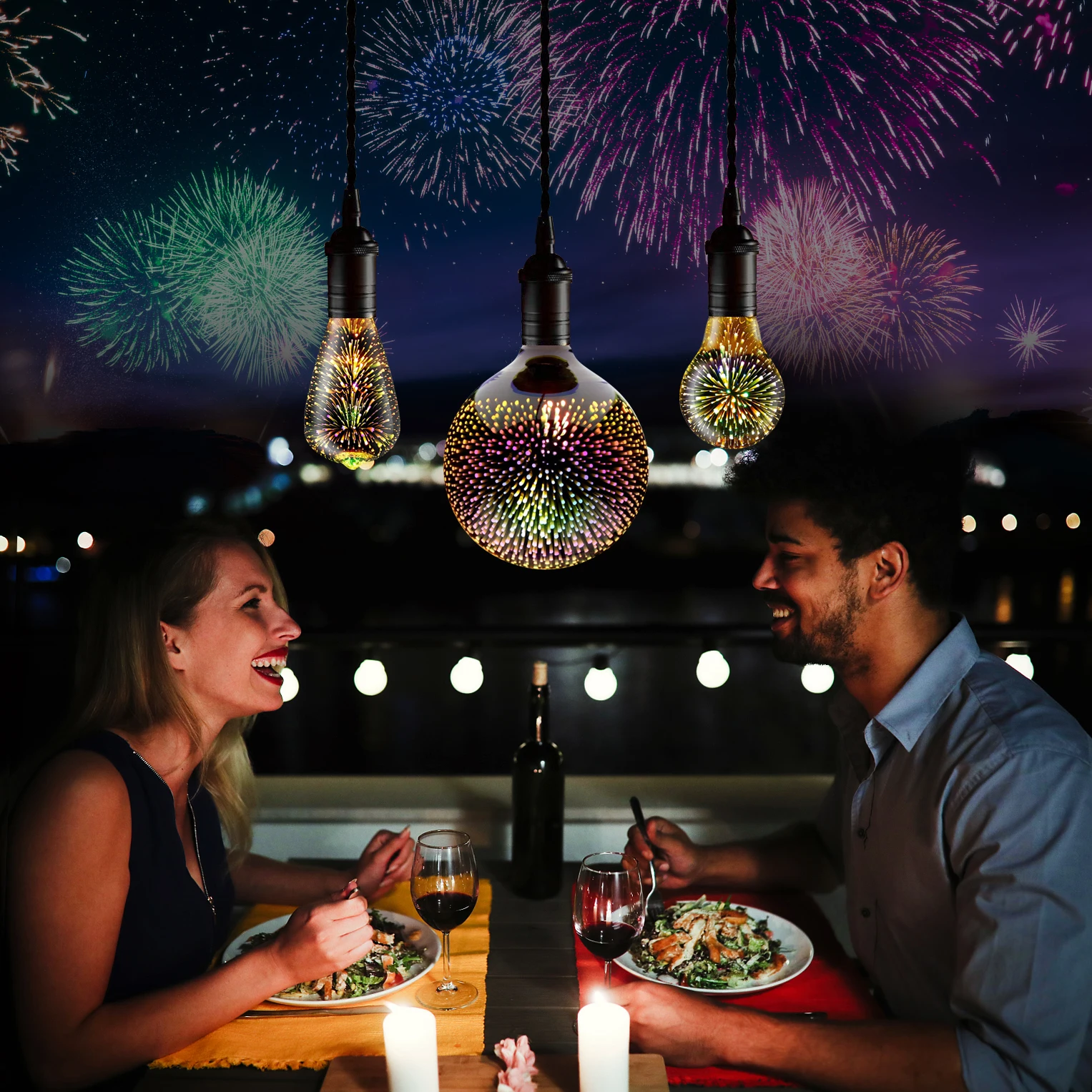 Креативная Настольная лампа с эффектом 3D фейерверков светодиодная для дома