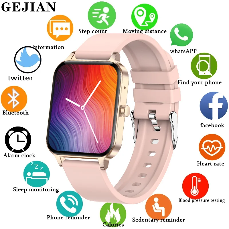 

Смарт-часы GEJIAN для мужчин и женщин, умные часы с сенсорным экраном 1,69 дюйма, фитнес-трекер с Bluetooth, звонки для Android, Ios, водозащита IP68