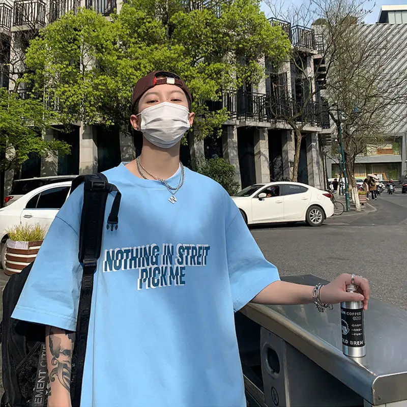 

[pure cotton] letter printed short sleeve t-shirt men's summer fashion brand loose retro fried Street casual half sleeve top