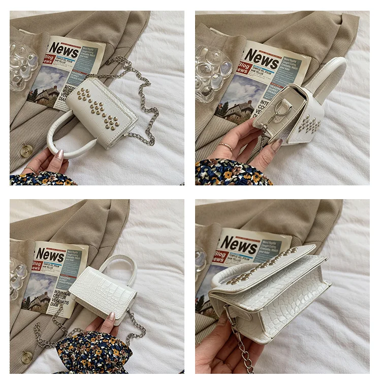 

Simple Design Female Mini Top-handle Bags Crocodile Pattern Ladies Small Square Shoulder Bags Fashion Women Chain Crossbody Bags