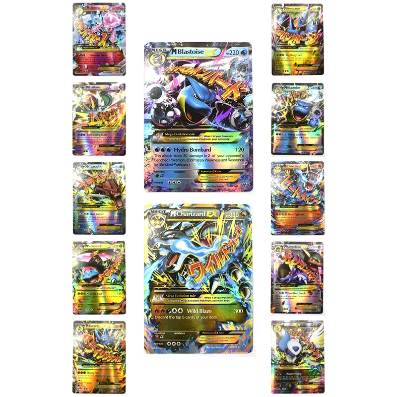 Juego de cartas de Pokemon EX MEGA para ni&ntilde;os, juguete de mesa en ingl&eacute;s brillante sin repetici&oacute;n, cartas de batalla, comercio, Pikachu, Pokemon Kaarten, 100 Uds.-3