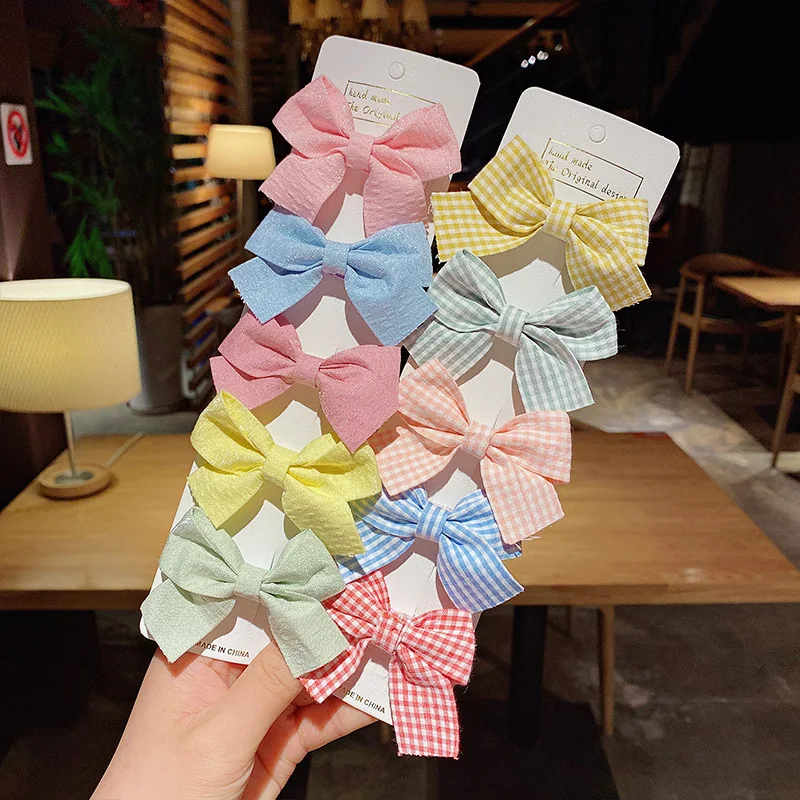 Заколка для волос детская с бантом модный зажим в клетку принтом звезд аксессуар