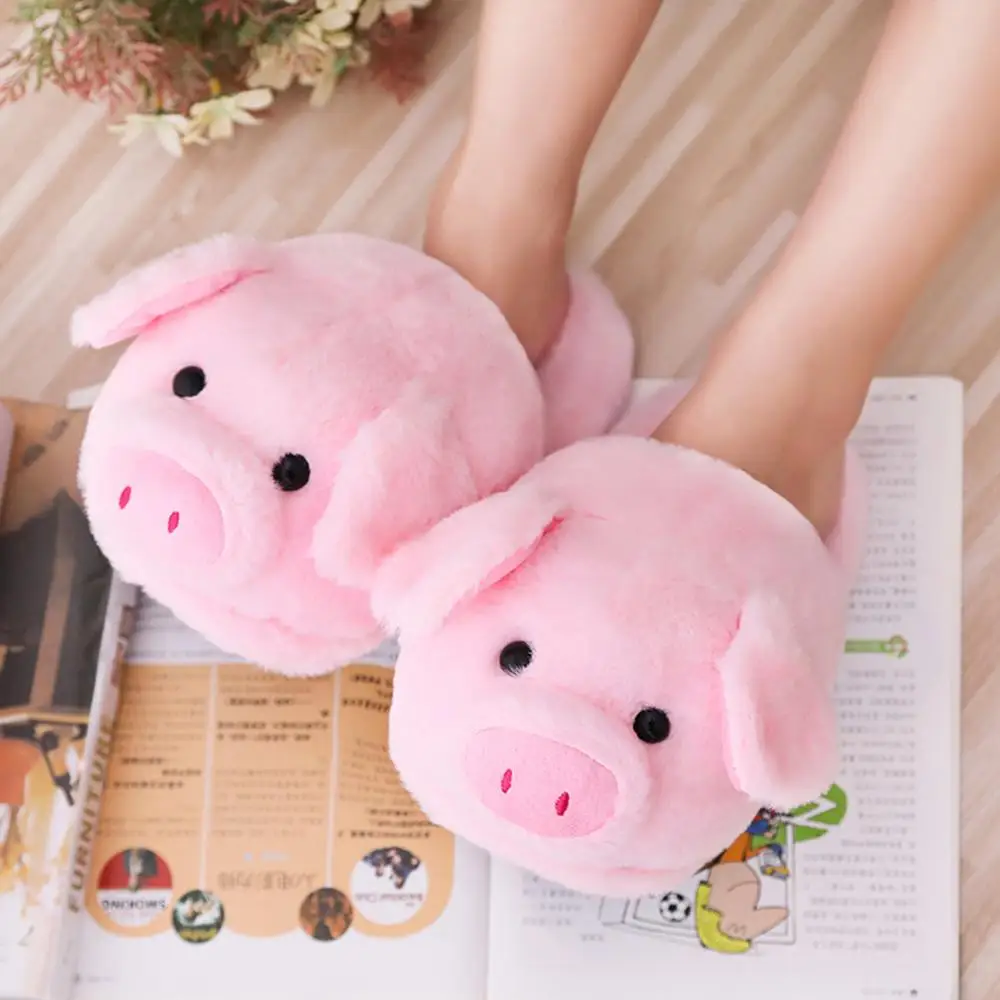 

Winter Warm Indoor Slippers Ladies Fashion Cute Pink Pig Shoes Women's Soft Short Furry Plush Home Floor Slipper Non-slip Shoes