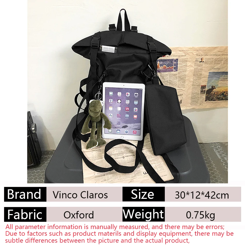 

2 Set Simple Trend Cool Design Men's Backpack Lightweight Male Travel Bag Fashion Harajuku Style School Backpacks for Teenagers