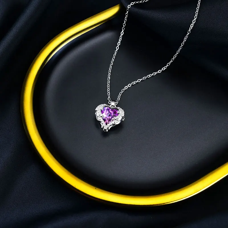 

Ocean Heart Necklace Love Crystal Pendant Zircon Chokers Necklaces Korean Fashion Womens Neck Chain Jewelry Wholesale