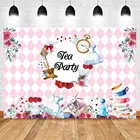 Фон для фотосъемки Nitree Happy Rose Tea вечерние с игральной картой чайным комплектом в розовую белую клетку для отдыха Фотофон