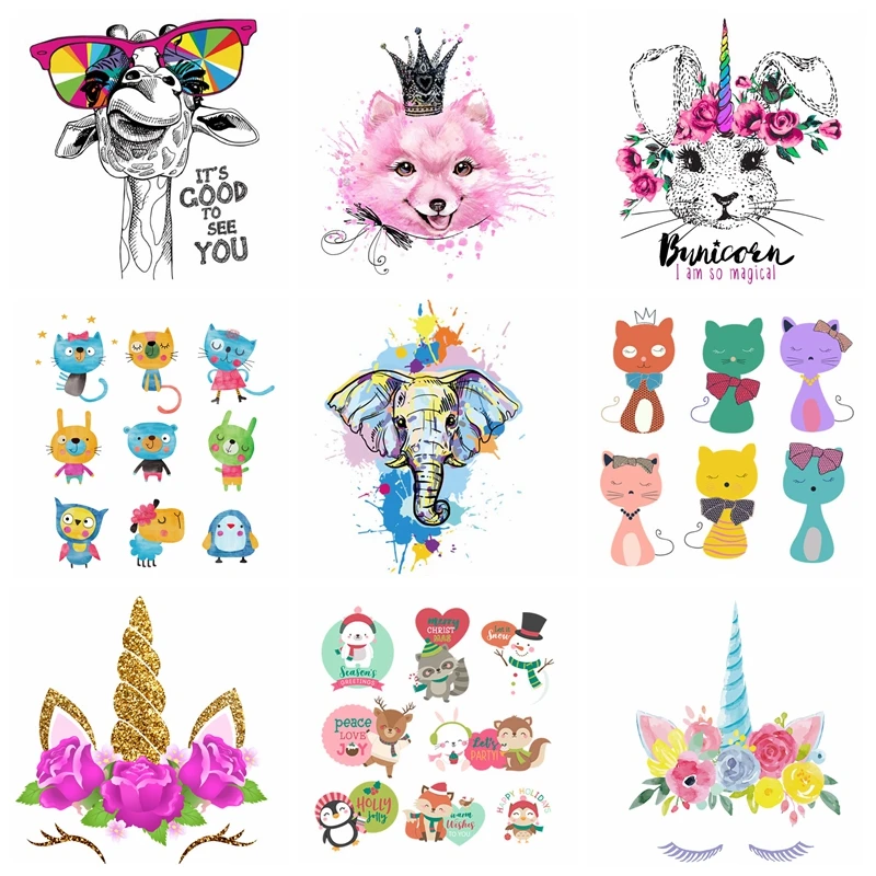 

Cartoon Animal Patch Unicorn Thermal Sticker On Clothes Owl Patches For T-Shirt Iron On Thermal Transfer For Clothing Stripes