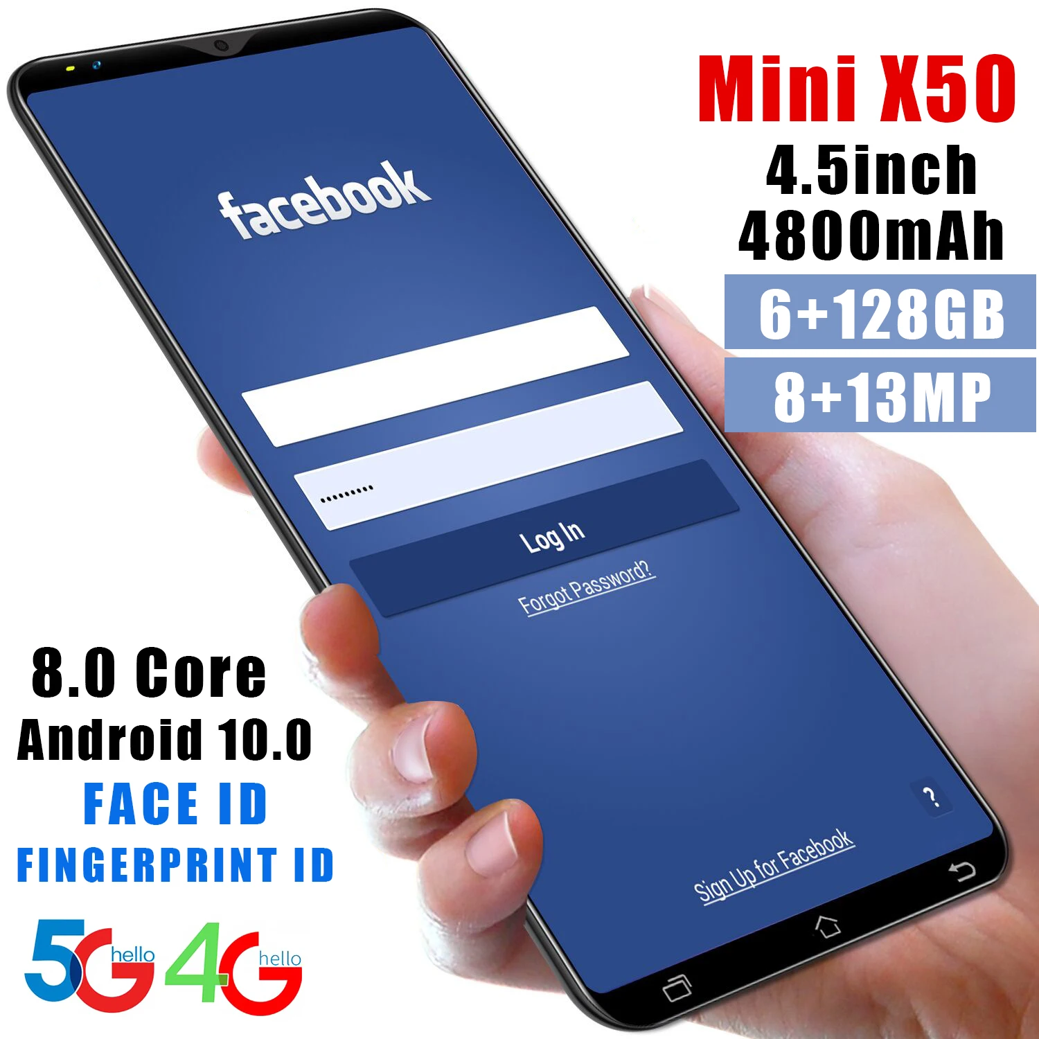 

Global Version X50 Mini 4.5 Inch 8+128G 8+13MP MTK6763 Face Fingerprint ID Dual SIM Andriod10.0 8 Core 4800MAH Smart Phone