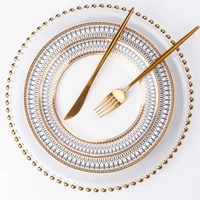 bone china dinner plate ceramic round gold stroke dishes plates nordic pasta dessert tableware household rice bowl spoon dish