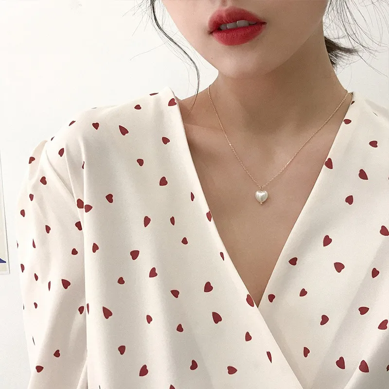 Korean Cool Style Three-dimensional Love Pearl Necklace Simple Sweet Girl Heart Shape Pendant | Украшения и аксессуары