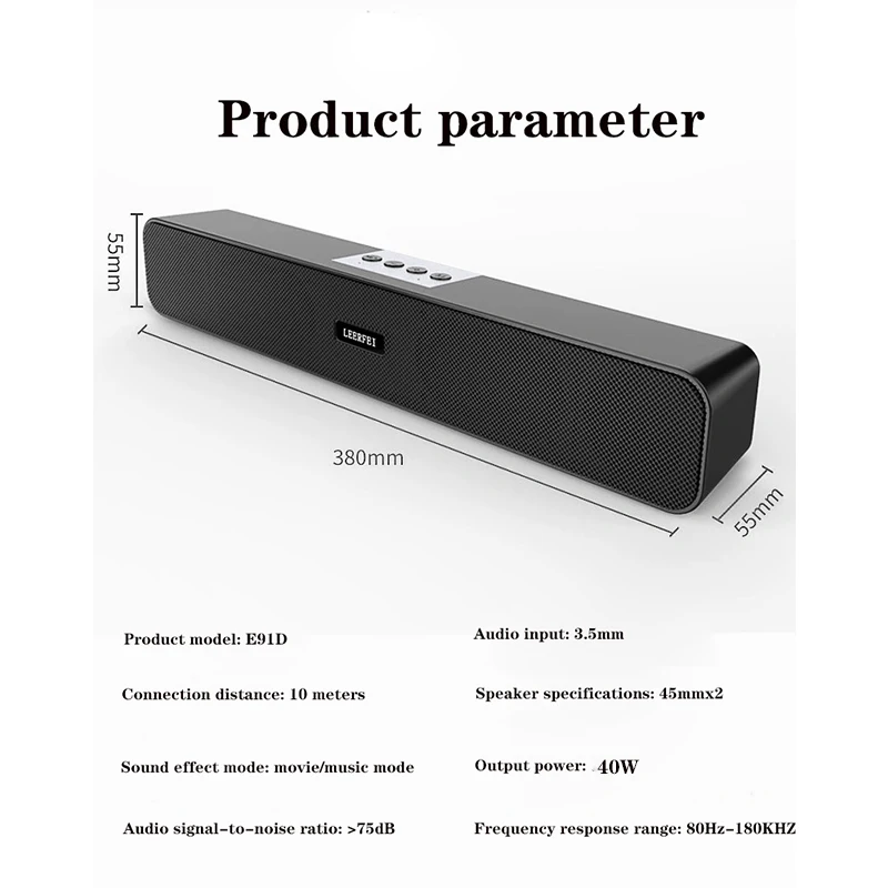 

40W High-power Bluetooth Speaker Portable Waterproof Used for PC Computer TV Speakers Subwoofer Music Center FM TF Sound Bar