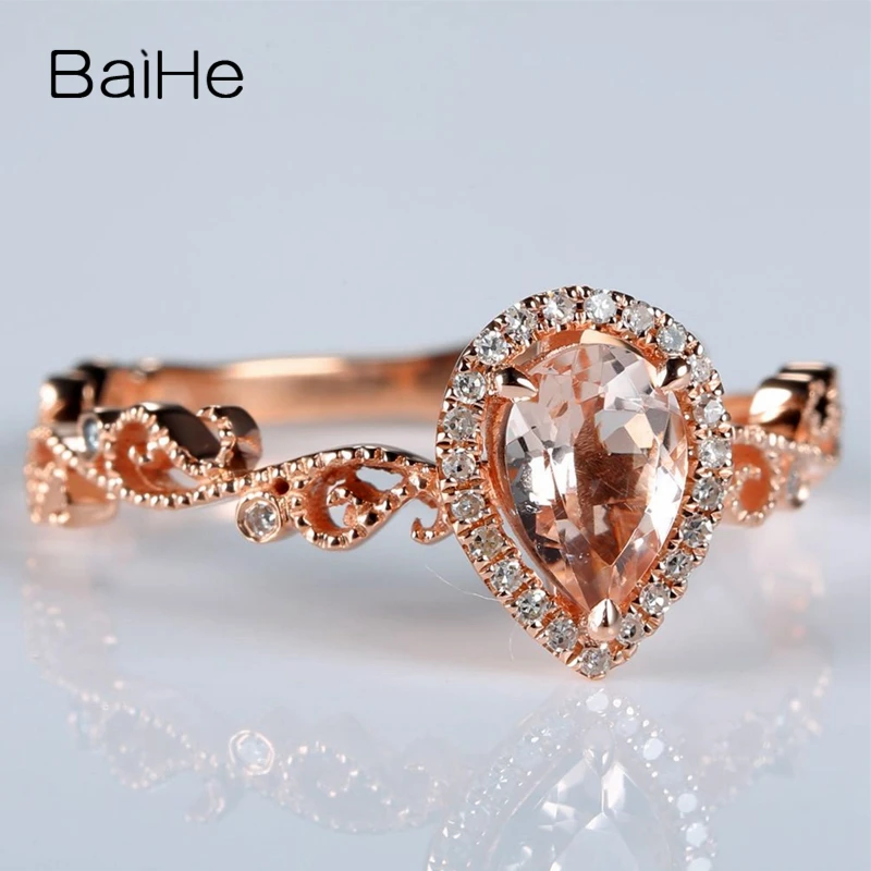BAIHE 0.5ct 5X7mm груша подлинный морганит твердое 10k розовое золото натуральные