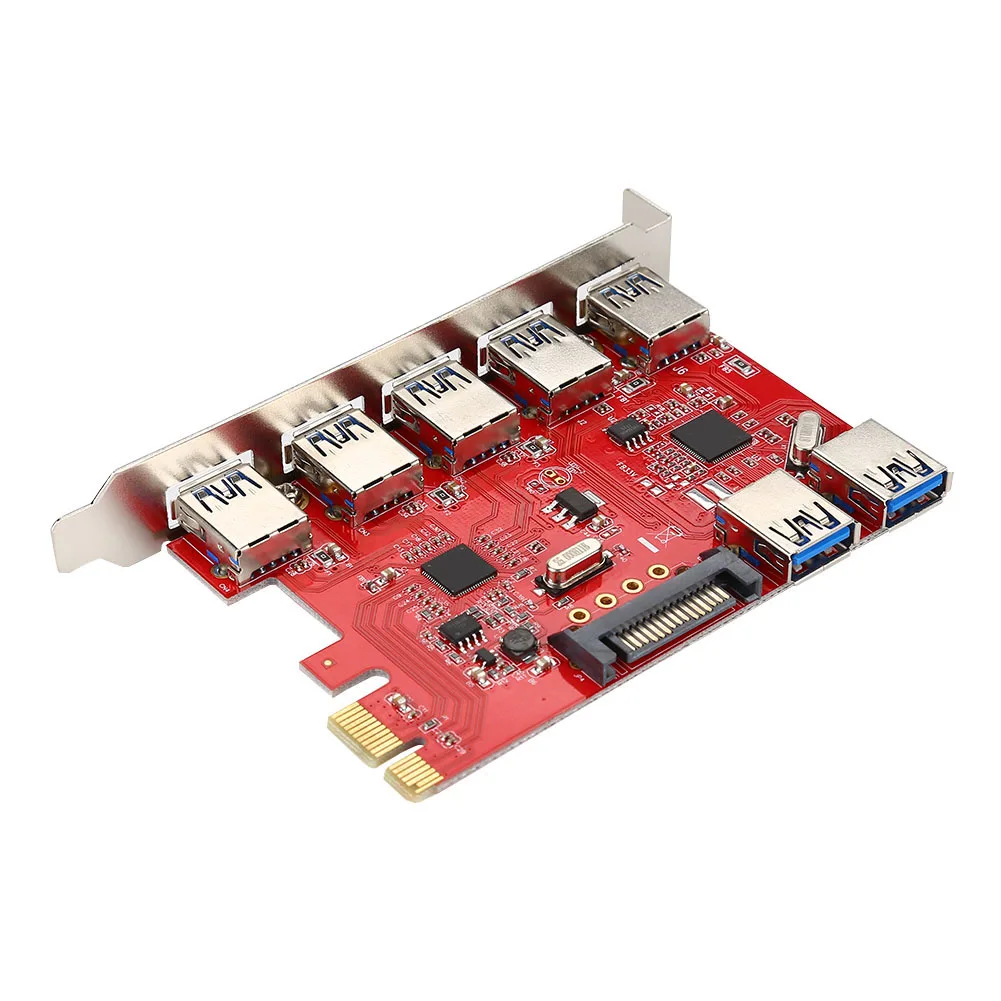 

PCI-E to 5 Port USB 3.0 and 2 Port USB 3.0 Built-in RJ45 1Gbps VIA Expansion Board Card Adapter