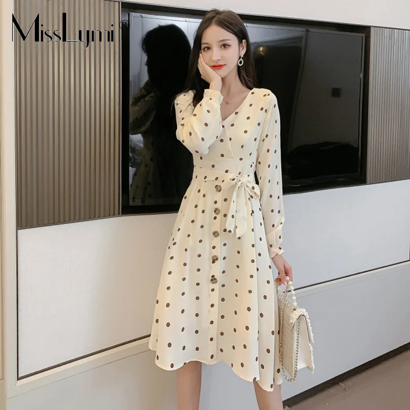 M 4XL размера плюс женское винтажное платье в горошек Весна 2020 корейская мода v
