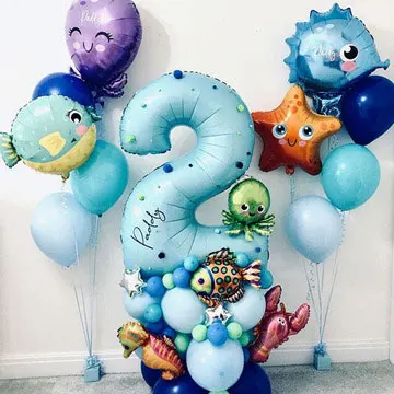 

Under Sea Ocean World Animal Balloons Blue Number Balloon Sea Party Theme Kids Happy Birthday Party Decoration Baby Shower 44pcs