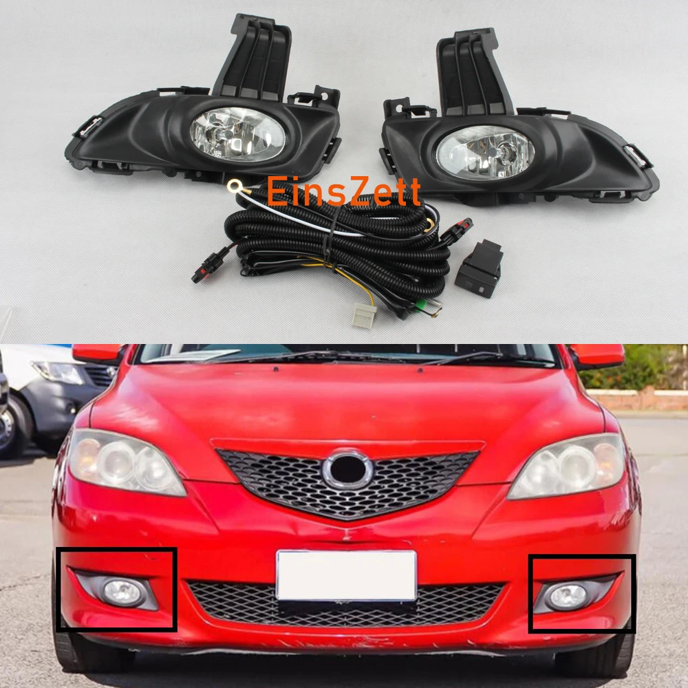 

Автомобильные противотуманные фары в сборе для Mazda 3 2004-2006, галогенная лампа для дневных ходовых огней с проводкой, 1 комплект
