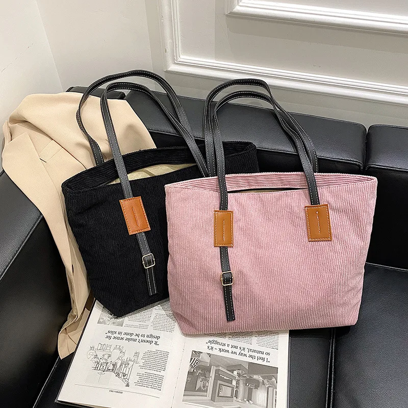 

New Women's Large Canvas Shopping Bag Simple Solid Color Female Tote Large-capacity Casual Handbag Eco Reusable Shoulder Bags