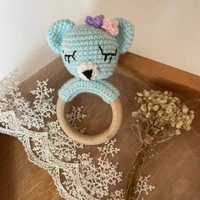 cartoon crochet animal rattle infant teething nursing soother molar toys baby wooden teether ring for newborn shower gifts