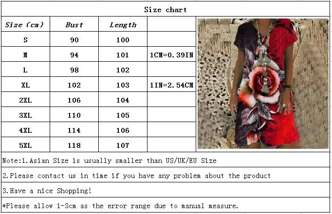 

2021 Summer Fashion Rose Print Short-sleeved V-neck Dress Loose Casual Midi Dress Plus Size Vacation Beach Dress