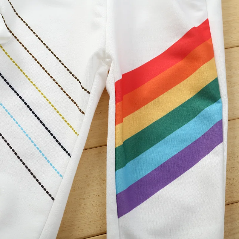 Baby girl boy rainbow T-shirt tops clothes long-sleeved sweater sweatshirt pants two-piece suit | Детская одежда и обувь