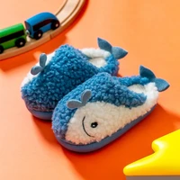 whale furry child cotton slippers autumn winter boys girls home plush warm slippers kids indoor anti slip flats shoes comfort
