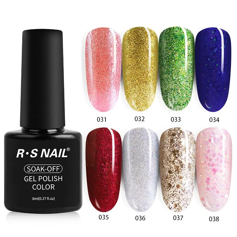 Новинка Гель лак для ногтей RS цвет УФ флейта 8 мл 40 цветов s телесный блестящий