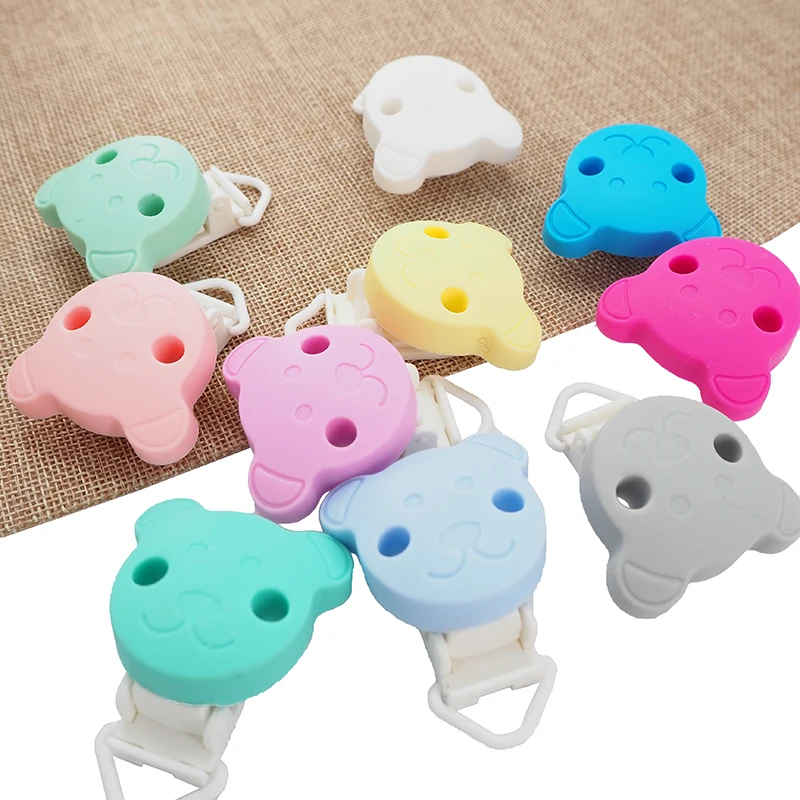 Chenkai-Clips de oso de silicona sin BPA para beb&eacute;, soporte de pl&aacute;stico de dibujos animados, cadena de chupete infantil, accesorios de lactancia, 10 piezas-1