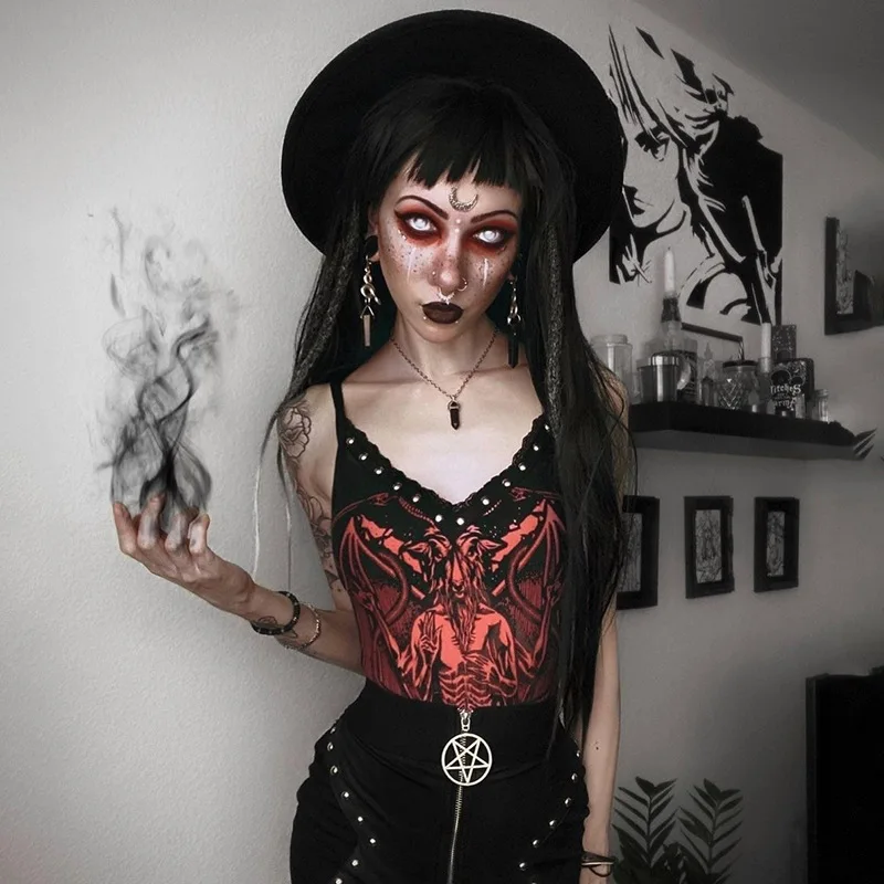 Goth Dark Mall Готический эстетический гранж женские сексуальные боди Панк Дракон