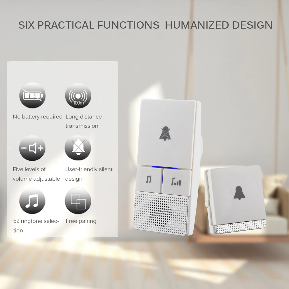 

Wireless Self Generating Doorbell Long Distance Electronic Intelligence Battery Free Elderly Pager