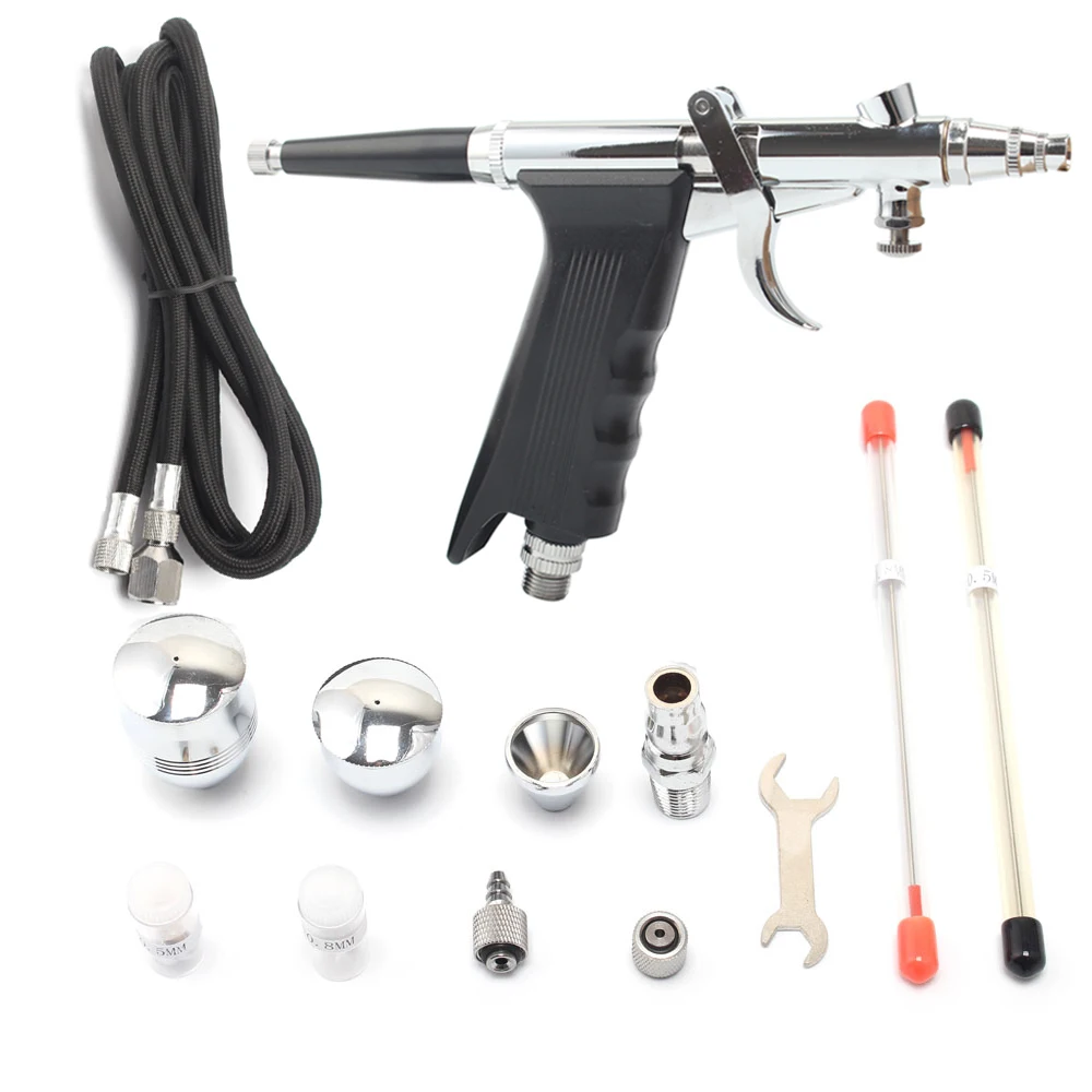 0.5mm 0.8mm Double Action Spray Gun Trigger Airbrush Set With Tips 3 Cups Spray Gun Model Air Brush For Nail Tool Tattoo Art