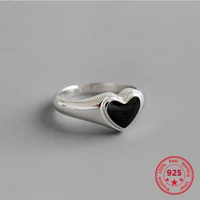 2020 new pure 925 sterling silver ring black love heart shape simple wild female student opening jewelry