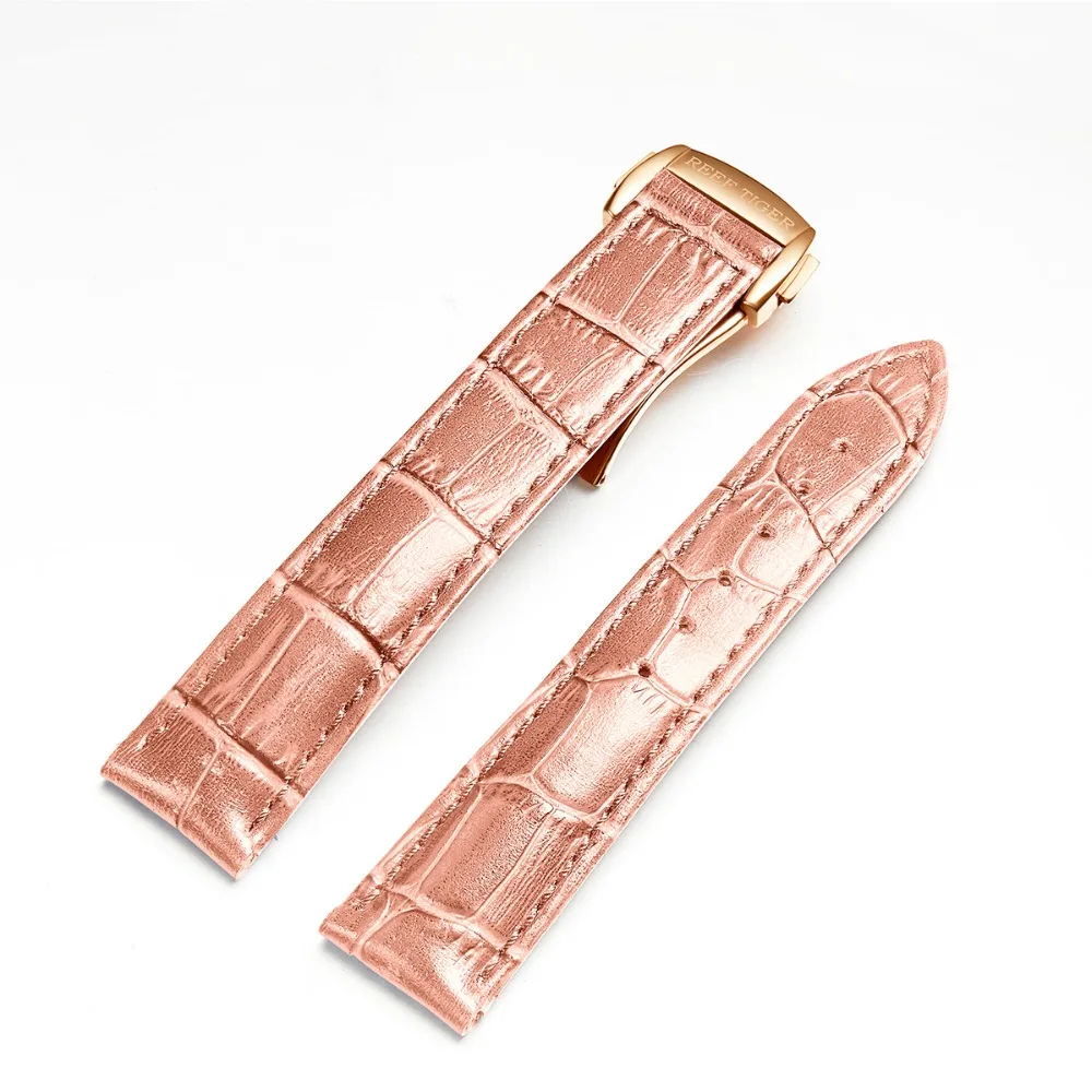 

Reef Tiger/RT Designer Fashion Womens Watch with White MOP Dial Diamonds Automatic Watches with Calfskin Leather RGA1550