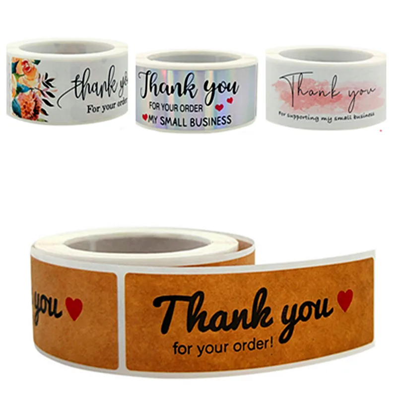 

Silver Rectangle Thank You Stickers 1*3inch Kraft Paper Sealing sSicker Rolls for packaging student Gift Stationary Supplies