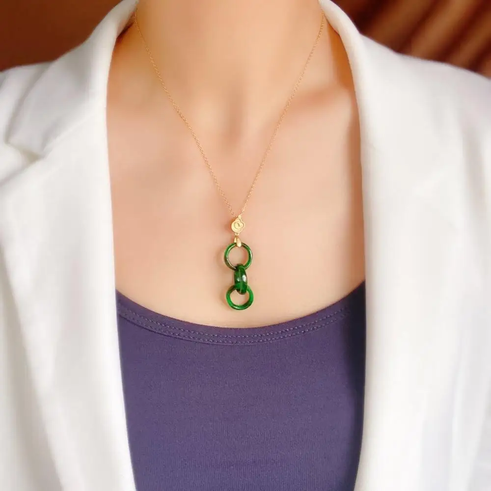 

The new world premiere Chinese classical S925 sterling silver natural jasper jade flower pendant women ancient gold Gilt rings