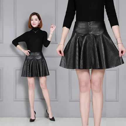 

Leather Pleated Skirt Sheepskin Openwork Leather Skirt K61