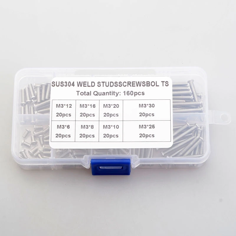 

160Pcs M3 Weld Threaded Studs for Capacitor Discharge Welding Spot Screws Nails Stainless Steel