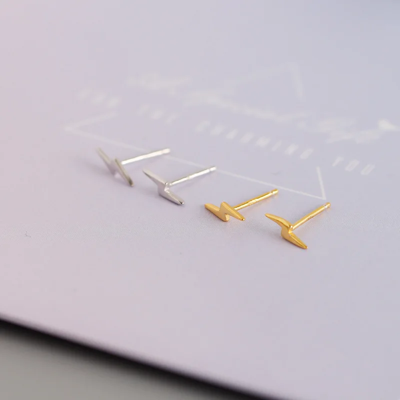 

Customized sterling silver lightning stud earrings mini lightning stud earrings female gold