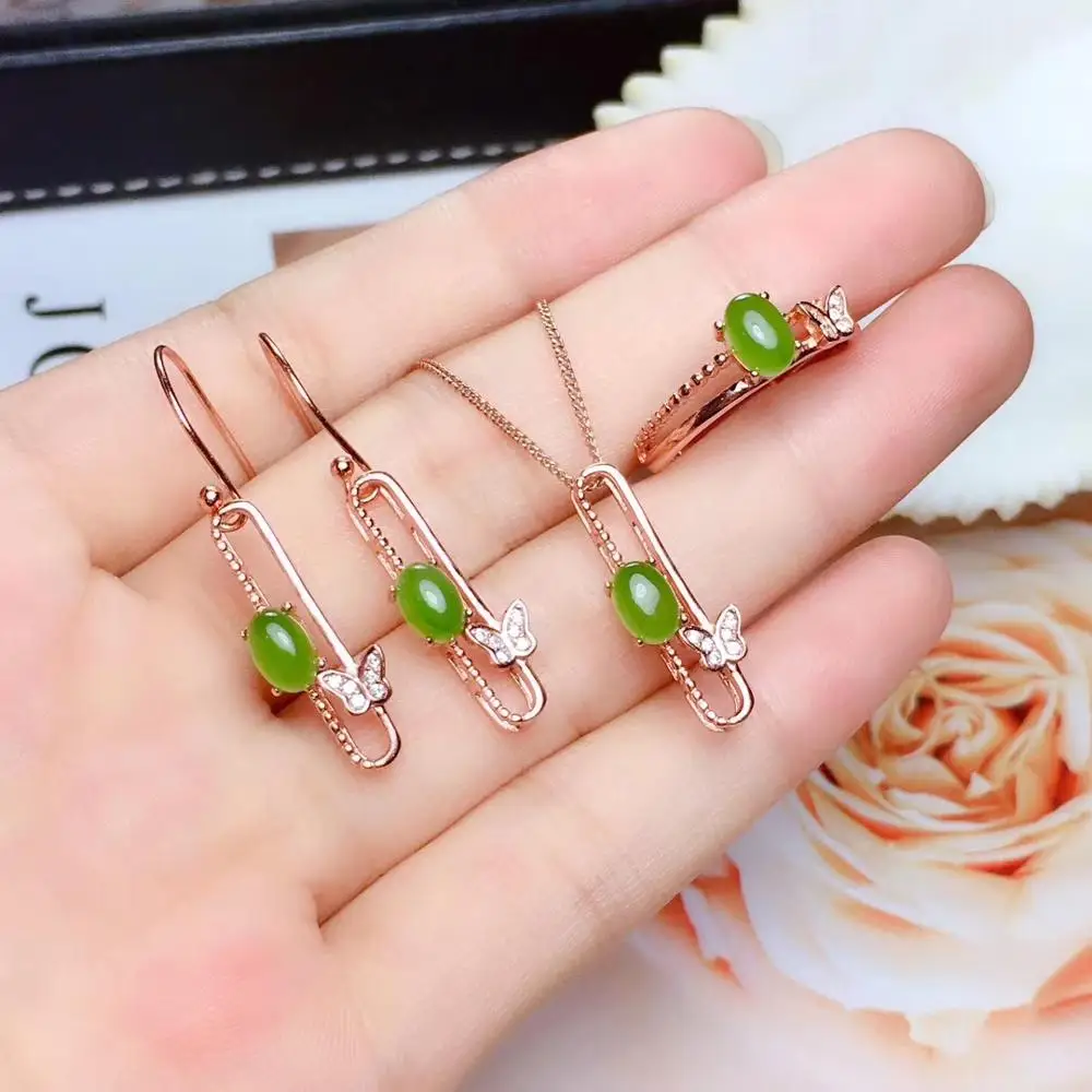 Ювелирный Набор Hetian новый стиль украшение из нефрита кольцо серьги ожерелье с