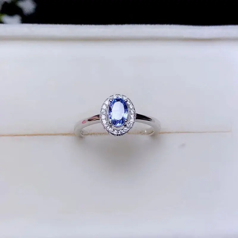 Женское кольцо из серебра 925 пробы с танзанитом для помолвки серебряное