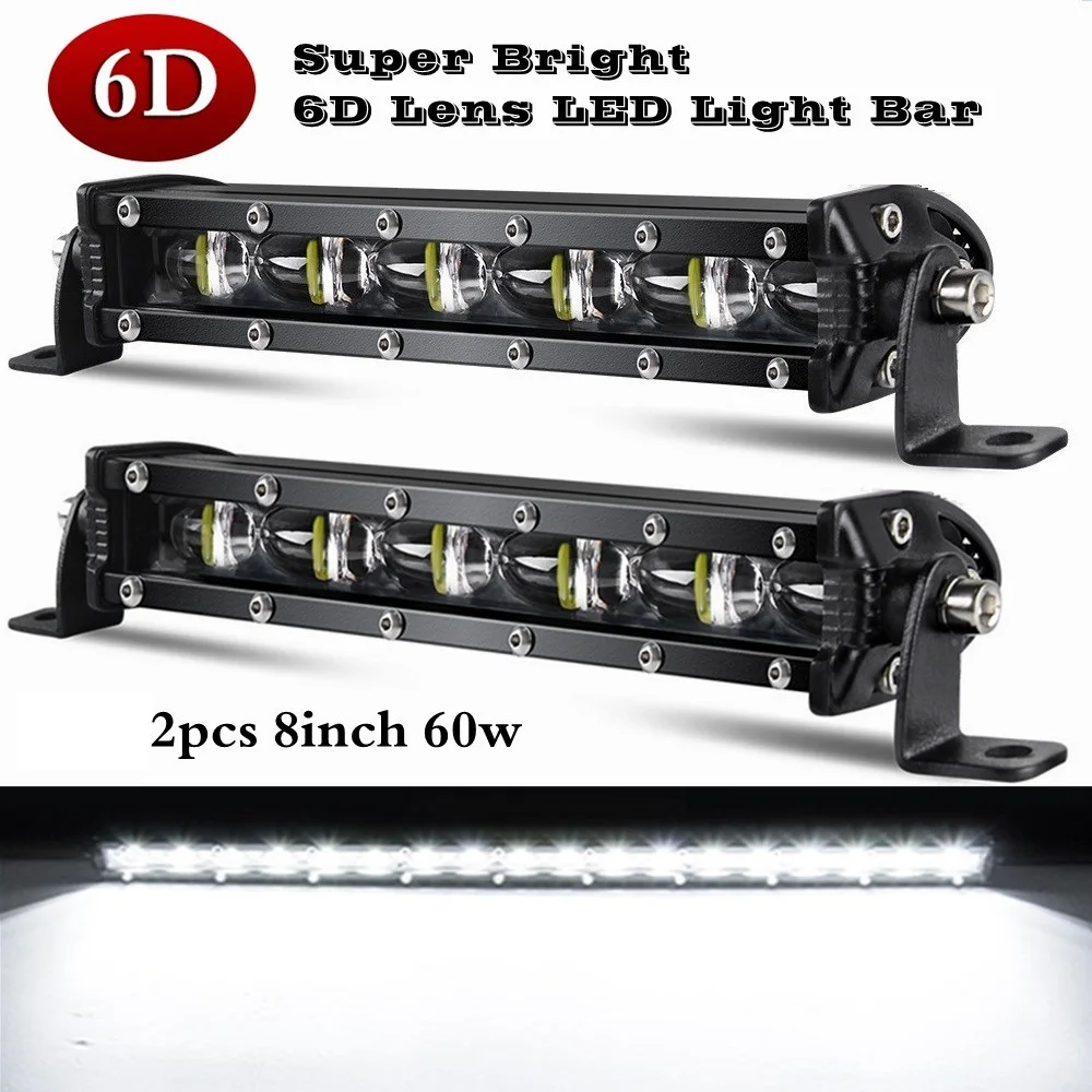 

2PCS 6D Lens LED Light Bar 8inch 60W LED Bar Spotlight Work Light DRL for Offroad ATV SUV Truck Tractor Boat Auto Driving Light