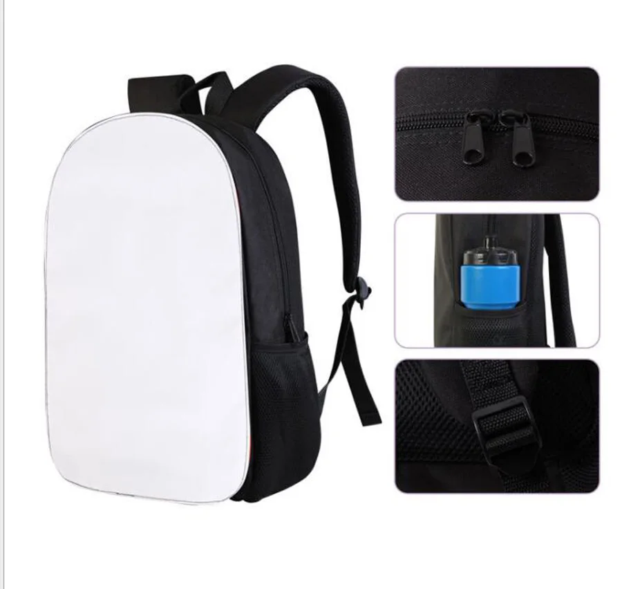 3pcs 16Inch Backpack Sublimation DIY Remove White Blank Polyester Large Capacity School Bag Size 40*28*14CM