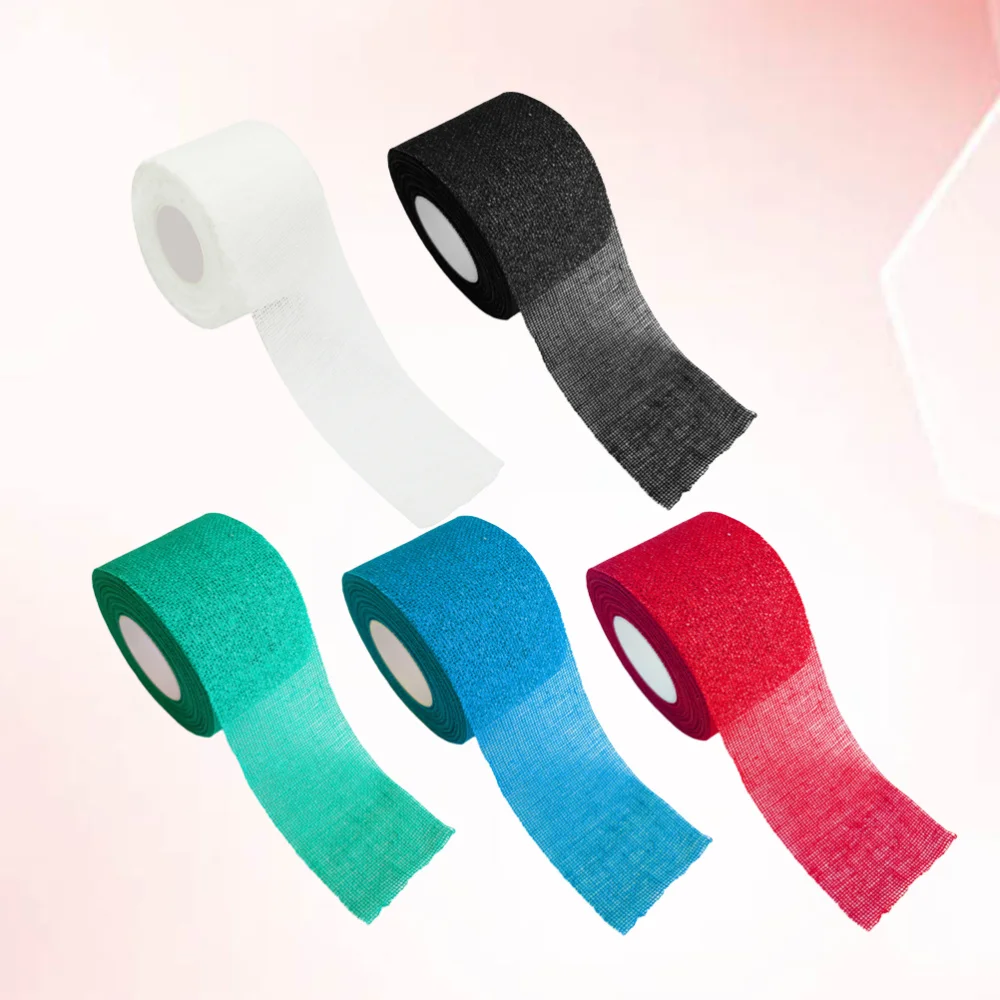 

5Pcs 2.5x9.1cm Pure Cotton Gauze Bandage Self-Adhesive Protective Bandage for Sport Daily Outdoor (White + Black + Red + Blue +