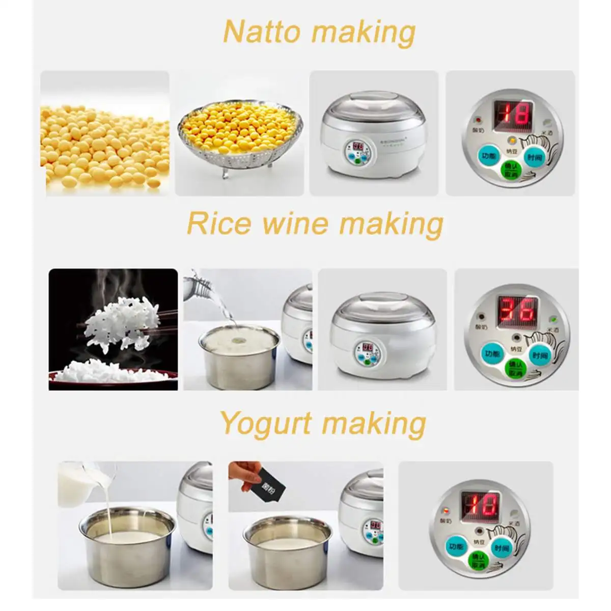 

1.5L 220V 15W White Electric Automatic Yoghurt Maker Rice Wine Natto Cuisine Container Yogurt Maker Kitchen Appliance 14x21cm