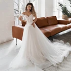 UZN Элегантное свадебное платье-трапеция с V-образным вырезом, открытыми плечами и короткими рукавами, блестящее Тюлевое пикантное свадебное платье для невесты с бисером