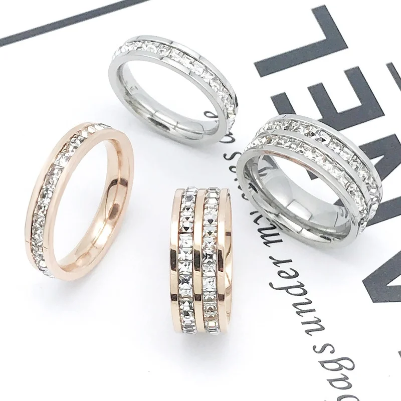 

new 2021 Stainless Steel Cubic Zirconia ring Single layer and double layer couple wedding rings Ring size 6789 rings for women