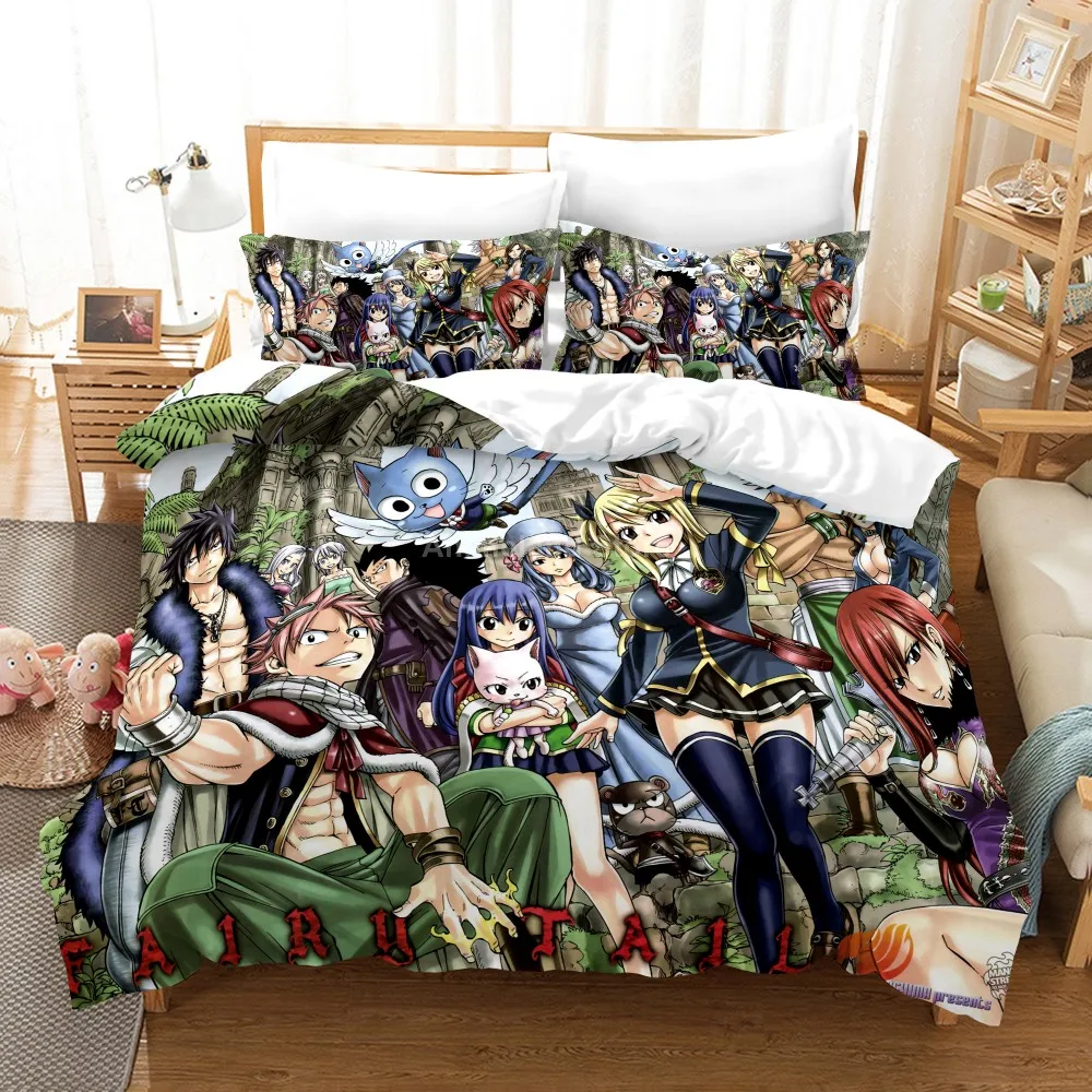 Anime Fairy Tail Duvet Cover Sets Comforter Japanese Bedding Set Kids Cartoon Boys Bed Linen Queen King Single Size Dropship | Дом и сад