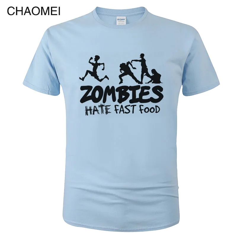 Мужская хлопковая футболка с коротким рукавом и принтом Zombies Hate Fast Food Swag Забавные
