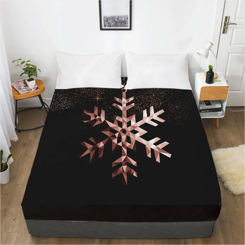 

(New Product)3D Printed 1pc 100%Polyester Snowflake Printed Fitted Sheet Mattress Cover Four Corners With Elastic Band Bed Sheet